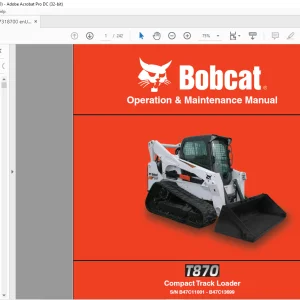 Bobcat T870 Compact Track Loader Operation & Maintenance Manual SN B47C11001 - B47C13699 - PDF DOWNLOAD