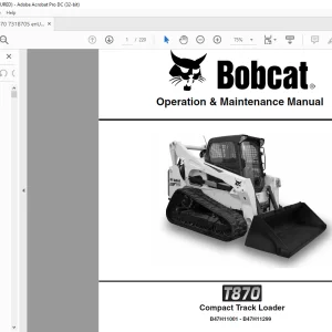 Bobcat T870 Compact Track Loader Operation & Maintenance Manual SN B47H11001 - B47H11299 - PDF DOWNLOAD