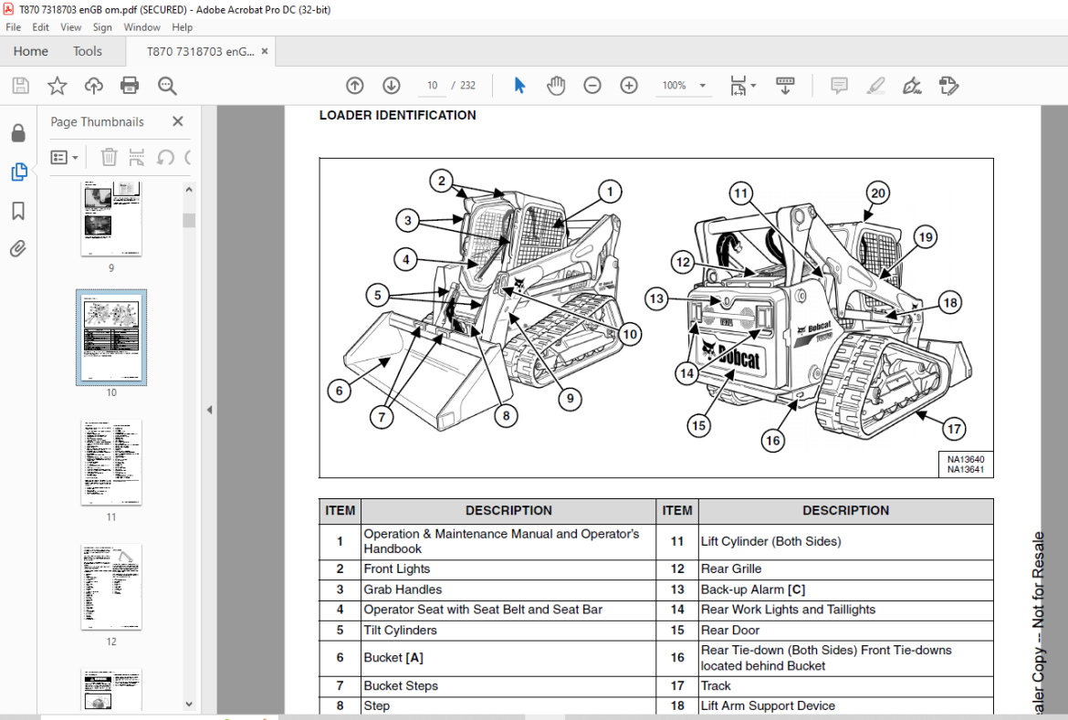 Bobcat T870 Compact Track Loader Operation & Maintenance Manual SN