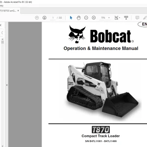 Bobcat T870 Compact Track Loader Operation & Maintenance Manual SN B47L11001 - B47L11499 - PDF DOWNLOAD