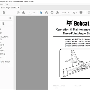 Bobcat Three-Point Angle Blade 3AB60 3AB72 3AB84 3AB96 Operation & Maintenance Manual  -  PDF DOWNLOAD