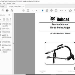 Bobcat Three-Point Auger 3PT Service Manual SN B4UF00101 & Above -  PDF DOWNLOAD