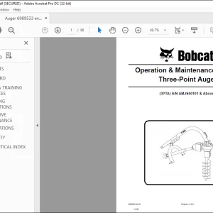 Bobcat Three-Point Auger 3PTA Operation & Maintenance Manual SN AMJS00101 & Above - PDF DOWNLOAD