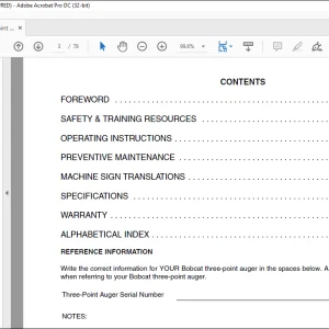 Bobcat Three-Point Auger Operation & Maintenance Manual SN B4UF00101 & Above - PDF DOWNLOAD