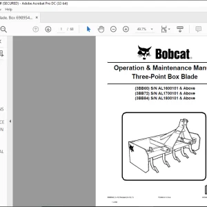 Bobcat Three-Point Box Blade 3BB60 3BB72 3BB84 Operation & Maintenance Manual 6989542 (1-10) - PDF DOWNLOAD