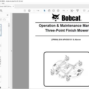 Bobcat Three-Point Finish Mower 3FM84 Operation & Maintenance Manual SN AF4500101 & Above -  PDF DOWNLOAD