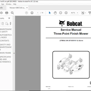 Bobcat Three-Point Finish Mower 3FM84 Service Manual SN AF4500101 & Above  - PDF DOWNLOAD