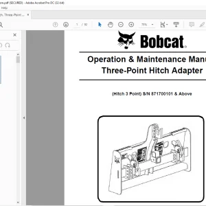 Bobcat Three-Point Hitch Adapter Hitch 3 Point Operation & Maintenance Manual SN 871700101 & Above -  PDF DOWNLOAD
