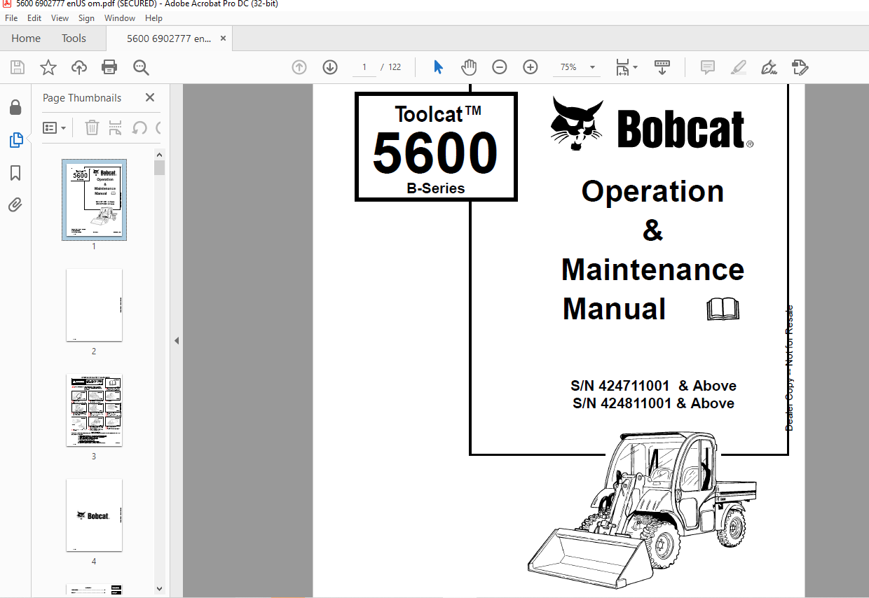 Bobcat Toolcat™ 5600 B Series Utility Work Machine Operation And Maintenance Manual Pdf Download 3360