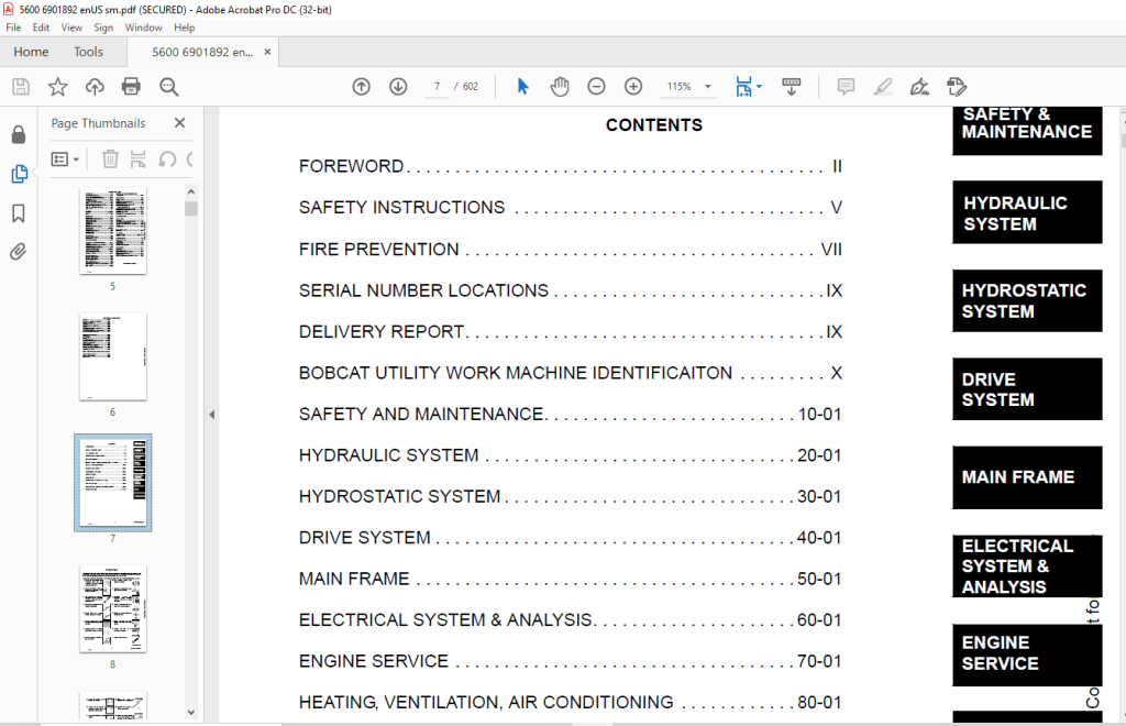 Bobcat Toolcat™ 5600 Service Manual SN 520511001 & Above - PDF DOWNLOAD