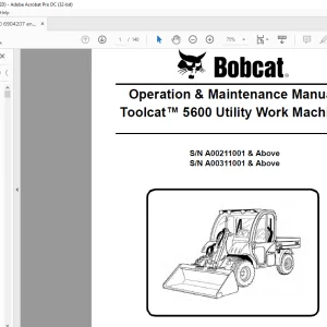 Bobcat Toolcat™ 5600 Utility Work Machine Operation & Maintenance Manual - PDF DOWNLOAD