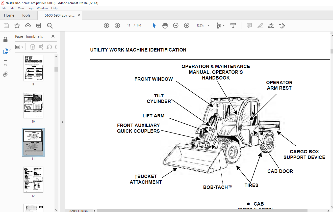 Bobcat Toolcat™ 5600 Utility Work Machine Operation & Maintenance