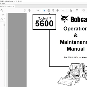 Bobcat Toolcat™ 5600  Utility Work Machine Operation & Maintenance Manual SN 520511001 & Above  - PDF DOWNLOAD