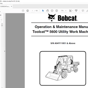 Bobcat Toolcat™ 5600 Utility Work Machine Operation & Maintenance Manual SN A94Y11001 & Above - PDF DOWNLOAD