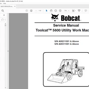 Bobcat Toolcat™ 5600 Utility Work Machine Service Manual- PDF DOWNLOAD