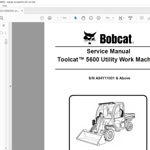 Bobcat Toolcat™ 5600 Utility Work Machine Service Manual SN A94Y11001 & Above - PDF DOWNLOAD