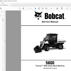 Bobcat Toolcat™ 5600 Utility Work Machine Service Manual SN AHG811001