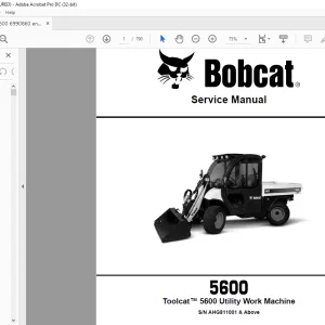 Bobcat Toolcat™ 5600 Utility Work Machine Service Manual SN AHG811001 & Above   - PDF DOWNLOAD