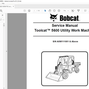 Bobcat Toolcat™ 5600 Utility Work Machine Service Manual SNA0W111001 & Above - PDF DOWNLOAD