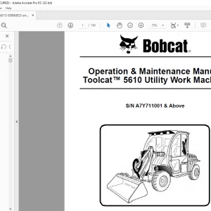 Bobcat Toolcat™ 5610 Utility Work Machine Operation & Maintenance Manual SN A7Y711001 & Above - PDF DOWNLOAD
