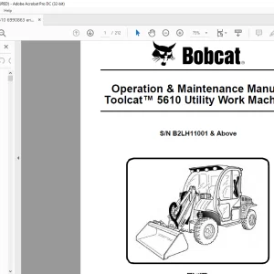 Bobcat Toolcat™ 5610 Utility Work Machine Operation & Maintenance Manual SN B2LH11001 & Above - PDF DOWNLOAD