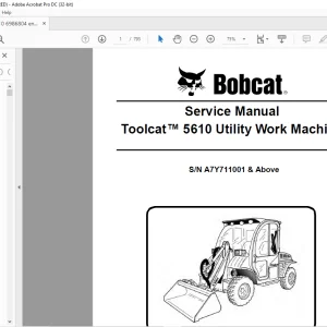Bobcat Toolcat™ 5610 Utility Work Machine Service Manual SN A7Y711001 & Above  - PDF DOWNLOAD