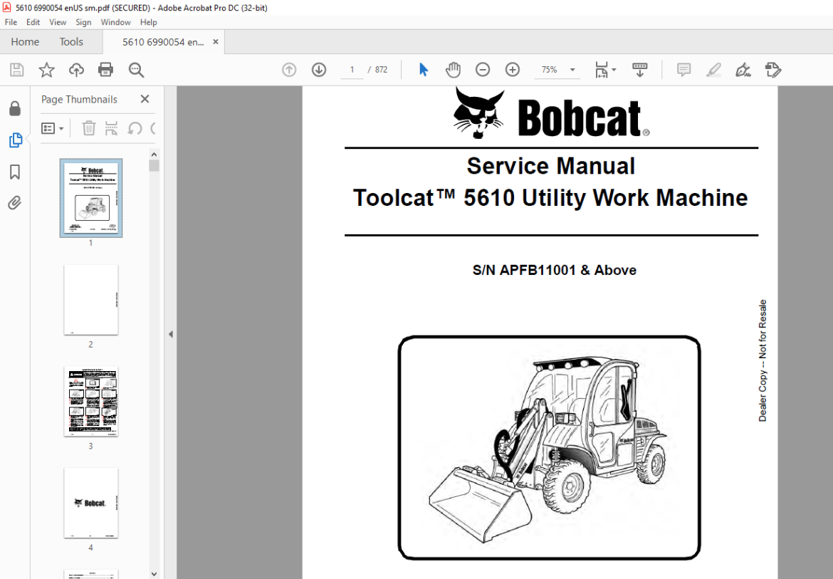 Bobcat Toolcat Utility Work Machine Service Manual Sn Apfb Above Pdf Download