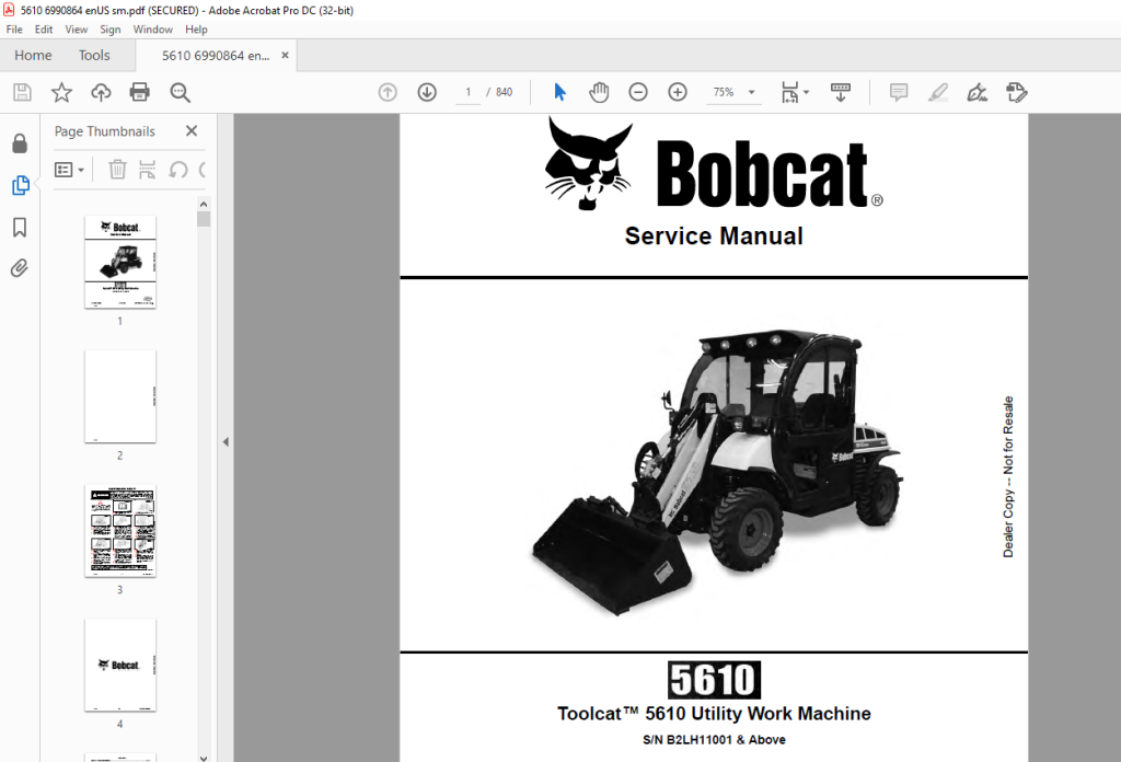 Bobcat Toolcat Utility Work Machine Service Manual Sn B Lh Above Pdf Download