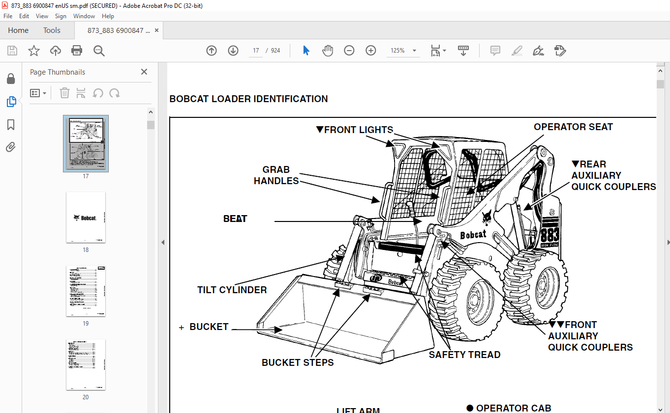 Bobcat Turbo 873 Turbo 883 Includes High Flow G Series Loader Service ...