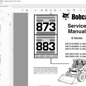 Bobcat Turbo 873 Turbo 883 Includes High Flow G Series Loader Service Manual 6900847 (10-12) - PDF DOWNLOAD