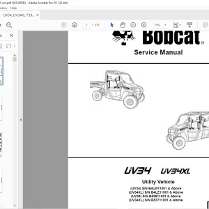 Bobcat UV34 UV3400XL Utility Vehicle Service Manual 7393733 (01-20) - PDF DOWNLOAD