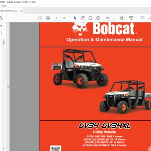 Bobcat UV34 UV34XL Utility Vehicle Operation & Maintenance Manual 7393732 (01-20)  - PDF DOWNLOAD
