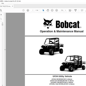Bobcat UV34 Utility Vehicle UV34 UV34 Cal UV34XL UV34XL Cal Operation & Maintenance Manual - PDF DOWNLOAD