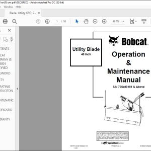 Bobcat Utility Blade 48 Inch Operation & Maintenance Manual SN 705400101 & Above -  PDF DOWNLOAD