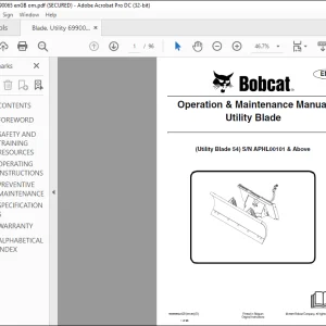 Bobcat Utility Blade 54 Operation & Maintenance Manual SN APHL00101 & Above - PDF DOWNLOAD