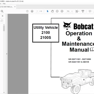 Bobcat Utility Vehicle 2100 2100S Operation & Maintenance Manual  - PDF DOWNLOAD