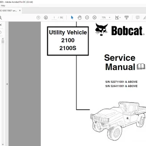 Bobcat Utility Vehicle 2100 2100S Service Manual - PDF DOWNLOAD