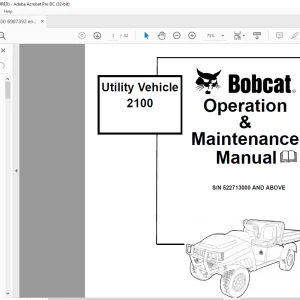 Bobcat Utility Vehicle 2100 Operation & Maintenance Manual SN 522713000 AND ABOVE - PDF DOWNLOAD