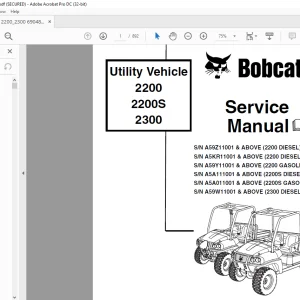 Bobcat Utility Vehicle 2200 2200S 2300 Service Manual 6904893 (12-09)  - PDF DOWNLOAD