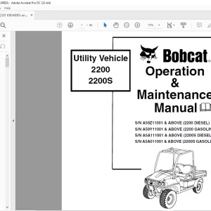 Bobcat Utility Vehicle 2200 2200S Operation & Maintenance Manual - PDF DOWNLOAD