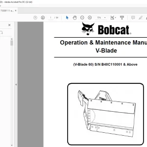 Bobcat V-Blade 60  Operation & Maintenance Manual SN B48C110001 & Above -   PDF DOWNLOAD