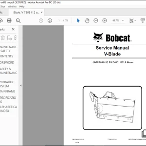 Bobcat V-Blade SVBLD-60-UV Service Manual SN B48C11001 & Above -  PDF DOWNLOAD