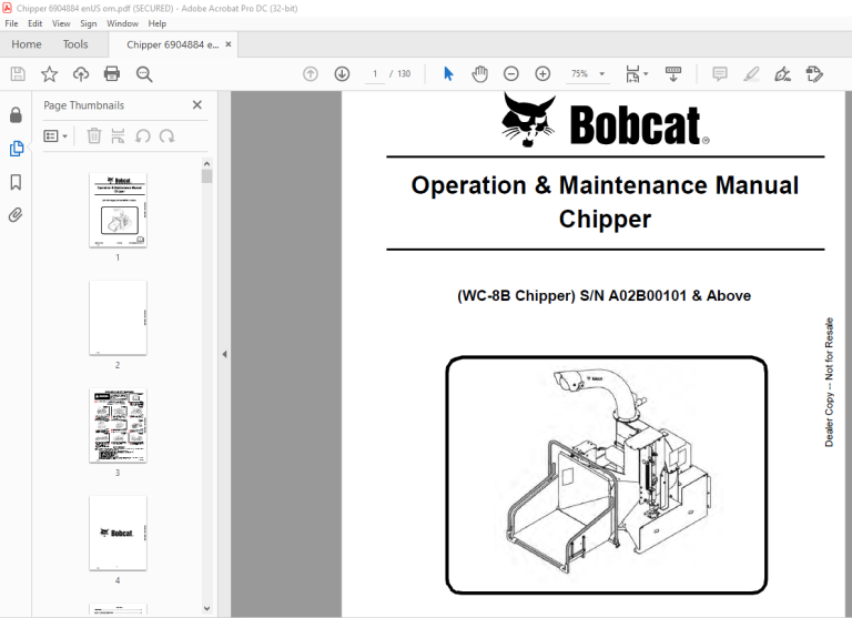 Bobcat WC-8B Chipper Operation & Maintenance Manual Operation ...