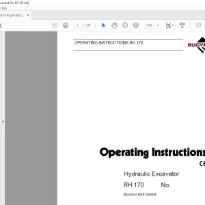 CAT Bucyrus RH 170 Hydraulic Excavator Operating Instructions Manual BI651519  - PDF DOWNLOAD