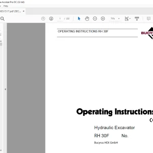 CAT Bucyrus RH 30F Hydraulic Excavator Operating Instructions Manual BI651517 - PDF DOWNLOAD