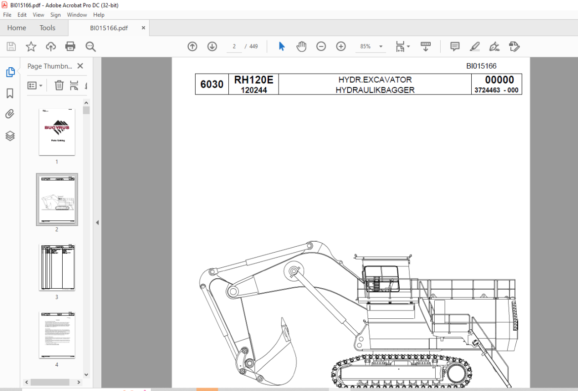 Cat Bucyrus Rh120e Hydraulic Shovel Parts Catalog Manual Bi015166 Pdf