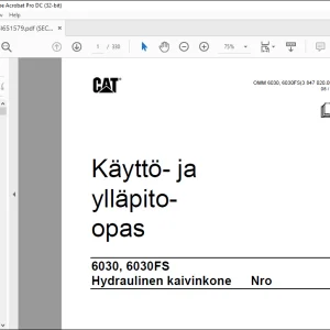 Cat 6030, 6030FS Hydraulinen kaivinkone Käyttö- ja ylläpito opas - PDF DOWNLOAD (Finnish)