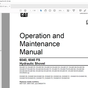 Cat 6040, 6040 FS Hydraulic Shovel Operation and Maintenance Manual EM030935  -  PDF DOWNLOAD