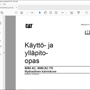 Cat 6060 AC, 6060 AC FS Hydraulinen kaivinkone Käyttö- ja ylläpito opas -  PDF DOWNLOAD (Finnish)