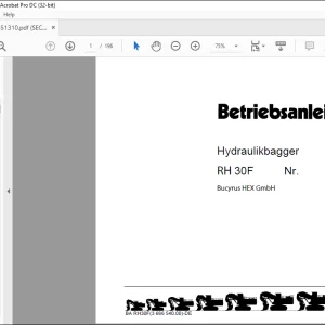 Cat Bucyrus Hydraulikbagger RH 30F BETRIEBSANLEITUNG BI651310 - PDF DOWNLOAD (German)